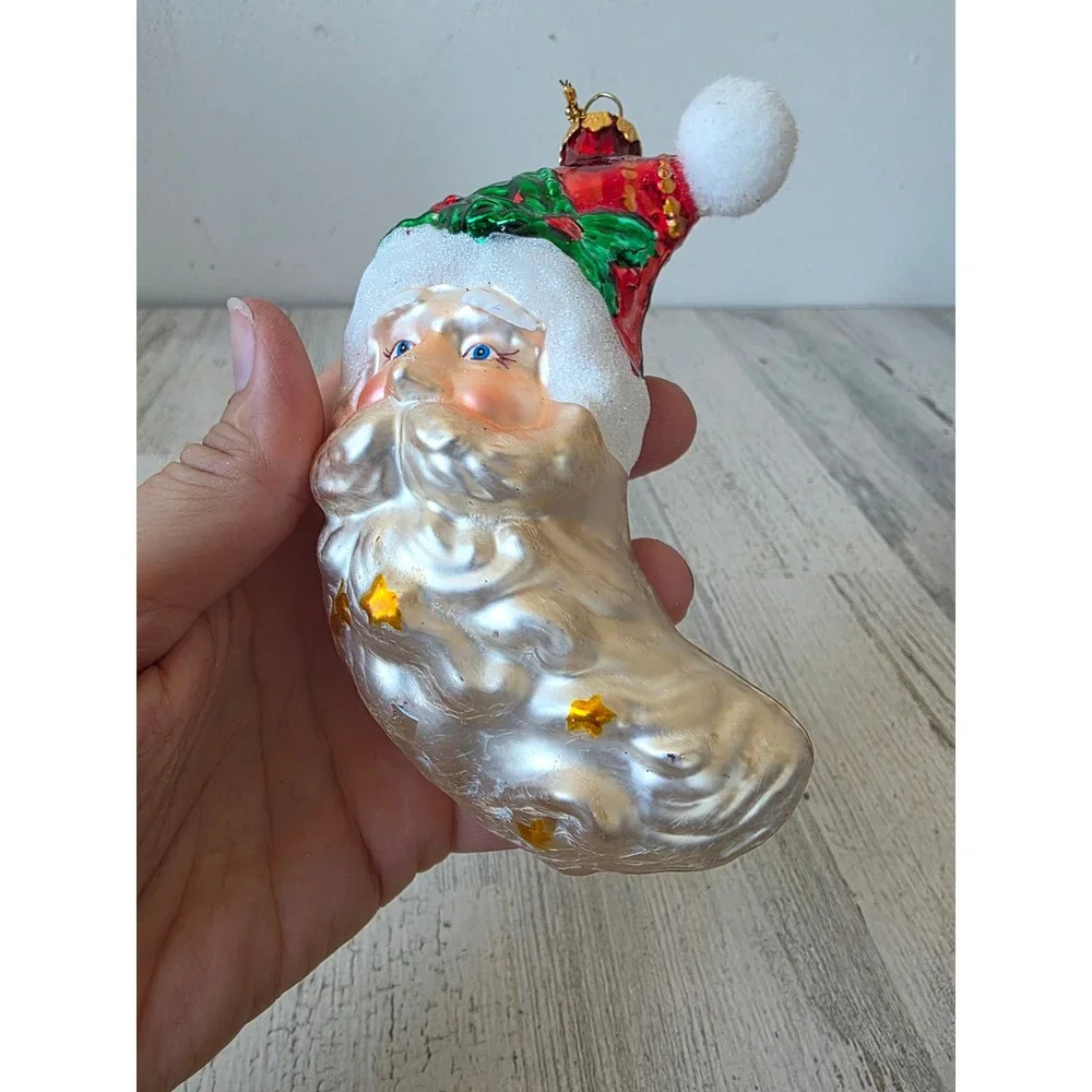 Santa Moon glass ornament beard glitter Stars Xmas tree